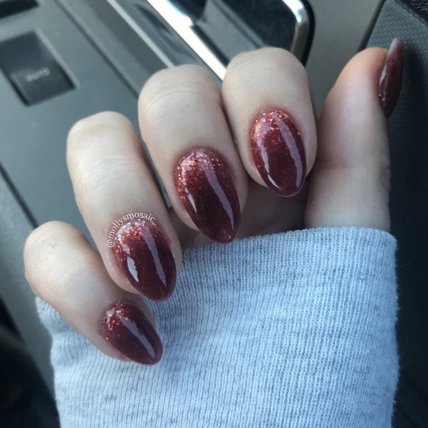 Aesthetic Dark Maroon Nail On Woman