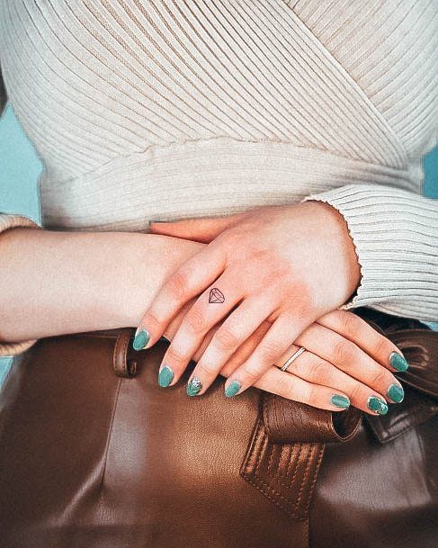 Aesthetic Diamond Tattoo On Woman Tiny Finger