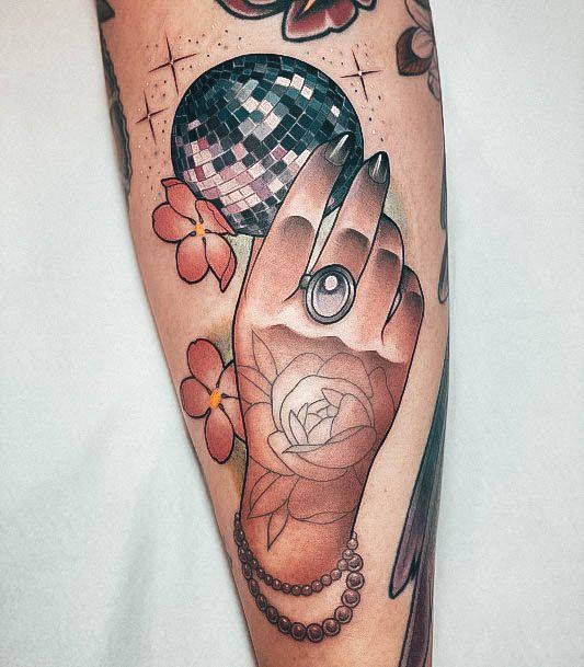 Aesthetic Disco Ball Tattoo On Woman