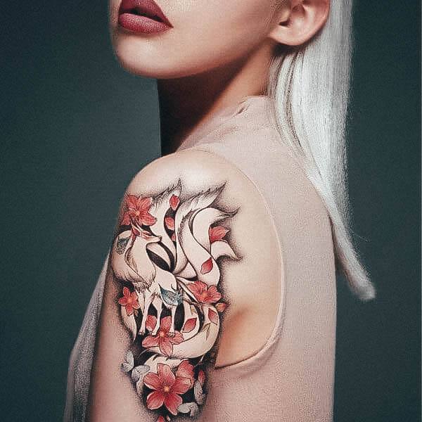 Aesthetic Fox Tattoo On Woman Upper Arm