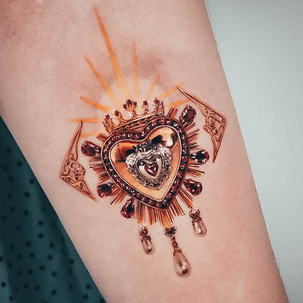 Aesthetic Gem Tattoo On Woman Heart Crown