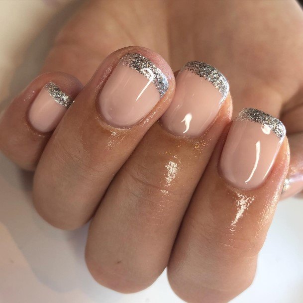 Aesthetic Glitter French Tip Nail On Woman