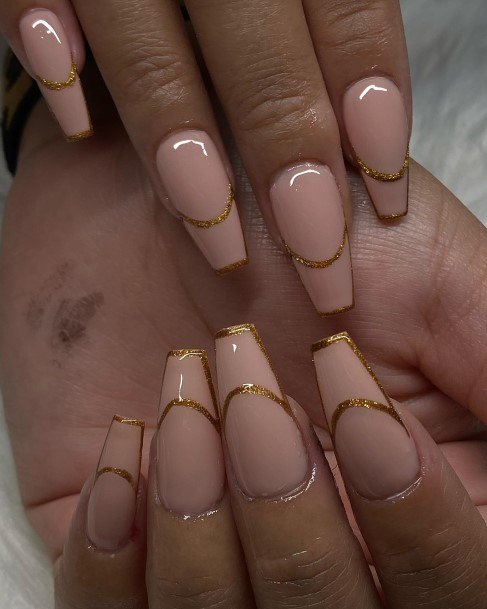 Aesthetic Gold French Tip Nail On Woman