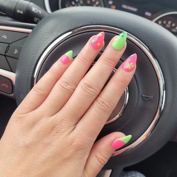 Aesthetic Green And Pink Nail On Woman