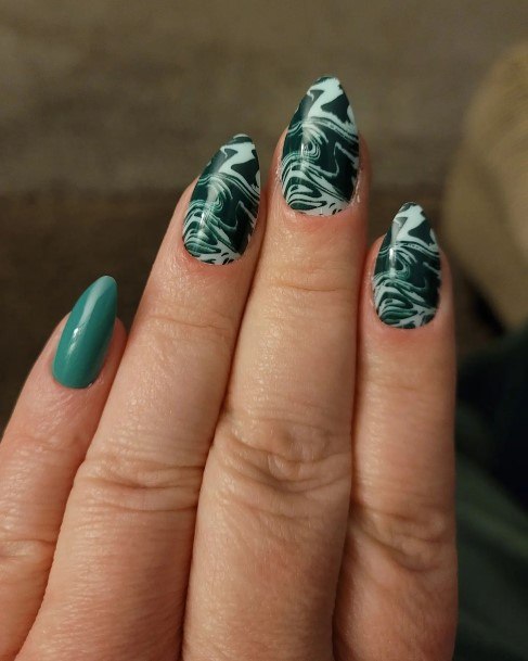 Aesthetic Green And White Nail On Woman