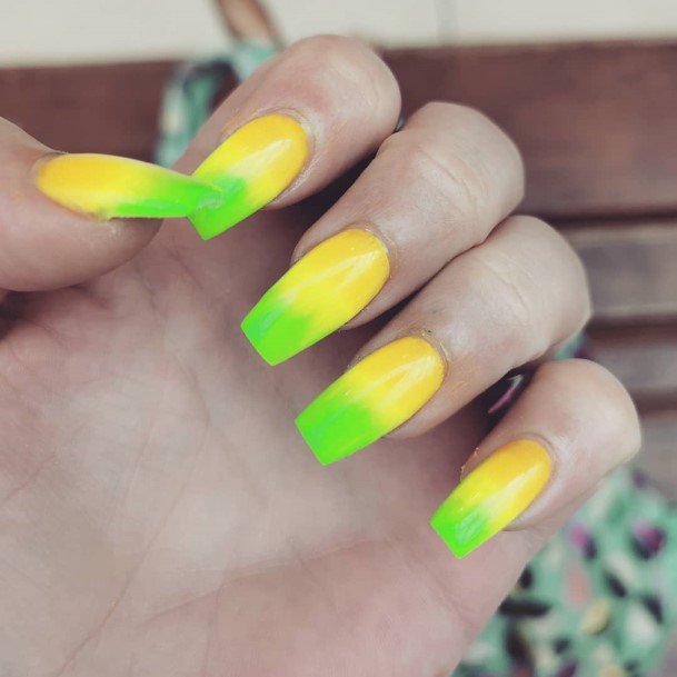 Aesthetic Green And Yellow Nail On Woman