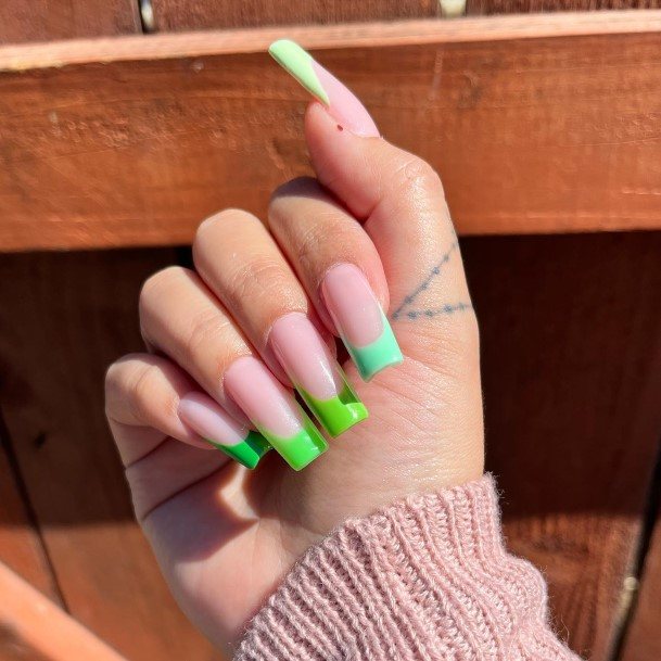 Aesthetic Green French Tip Nail On Woman