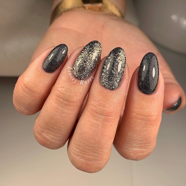 Aesthetic Grey With Glitter Nail On Woman