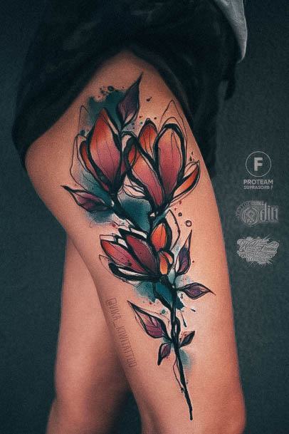 Aesthetic Hip Tattoo On Woman Watercolor Flower
