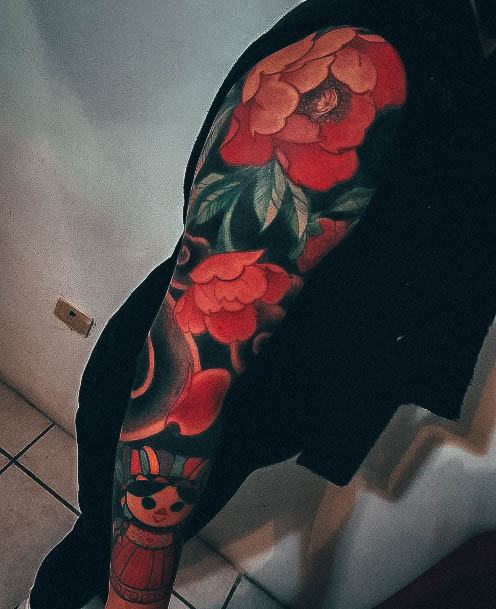 Aesthetic Japanese Tattoo On Woman Traditional Flower Sleeve