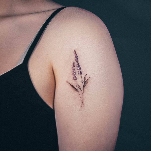 Aesthetic Lavender Tattoo On Woman