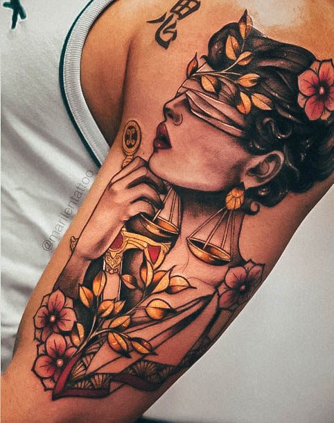 Aesthetic Libra Tattoo On Woman Arm