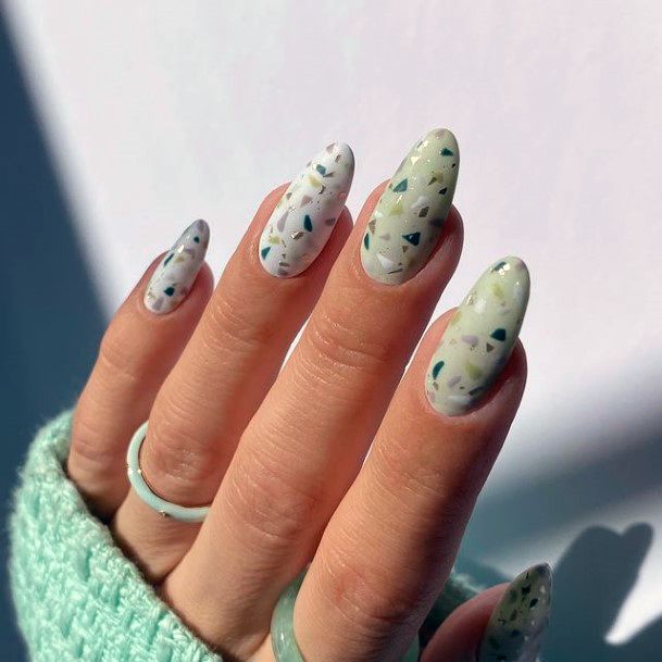 Aesthetic Light Green Nail On Woman