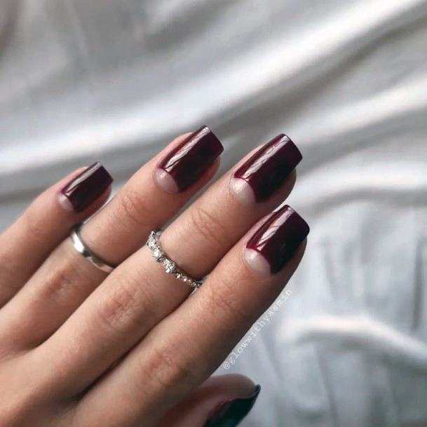 Aesthetic Maroon Nail On Woman