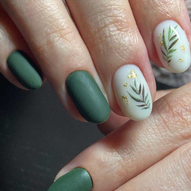 Aesthetic Matte Green Nail On Woman