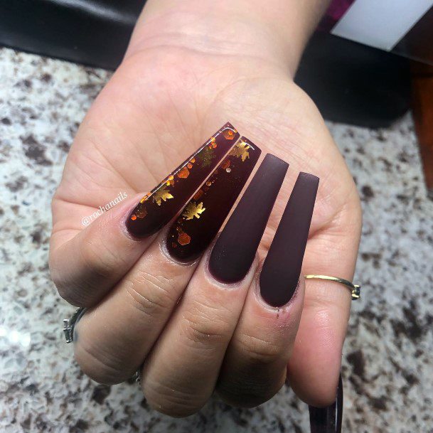 Aesthetic Matte Maroon Nail On Woman