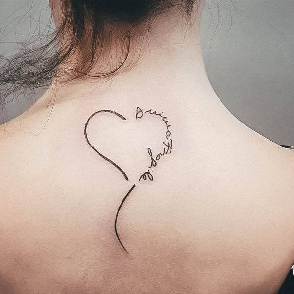 Aesthetic Name Tattoo On Woman Back Heart