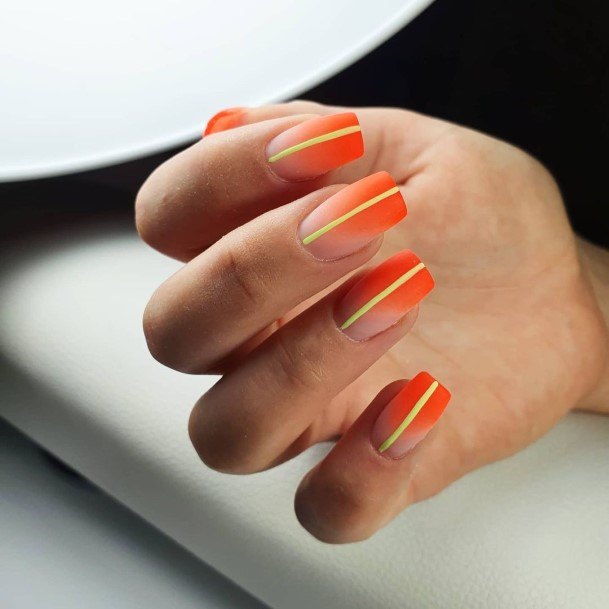 Aesthetic Orange And White Nail On Woman