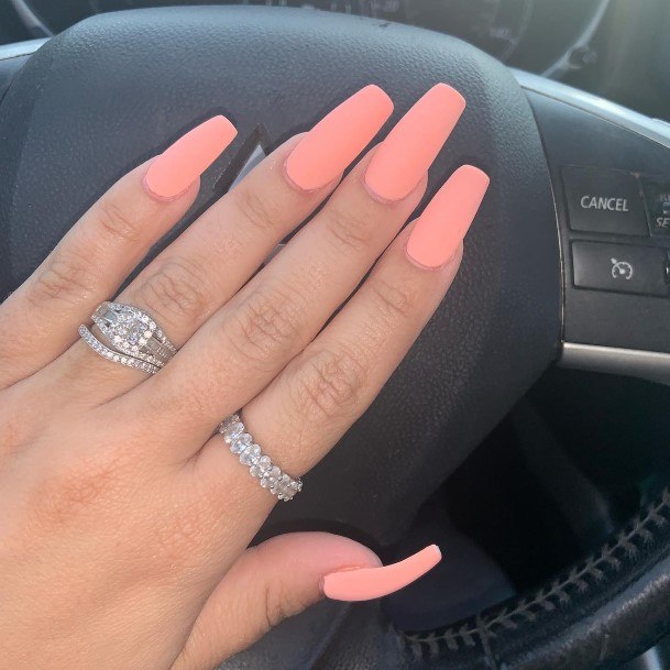 Aesthetic Peach Matte Nail On Woman