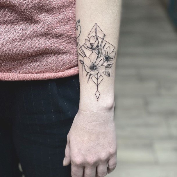 Aesthetic Peony Tattoo On Woman Outer Forearm