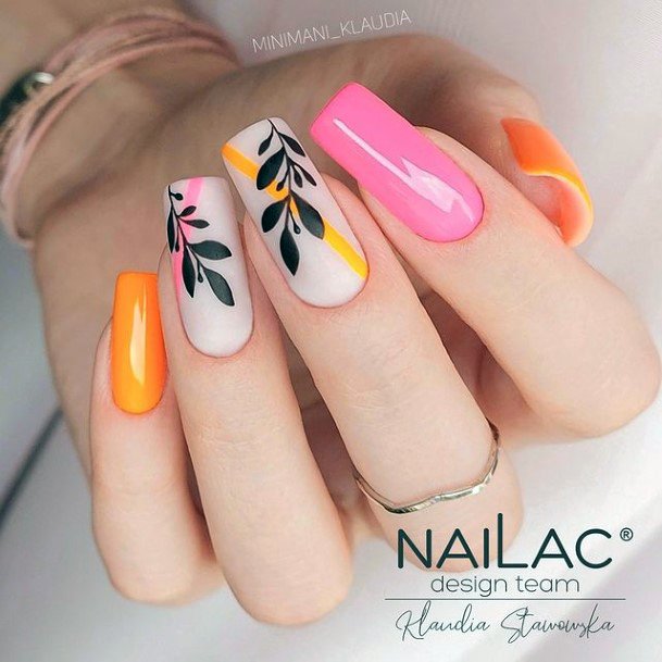 Aesthetic Pink And Orange Nail On Woman