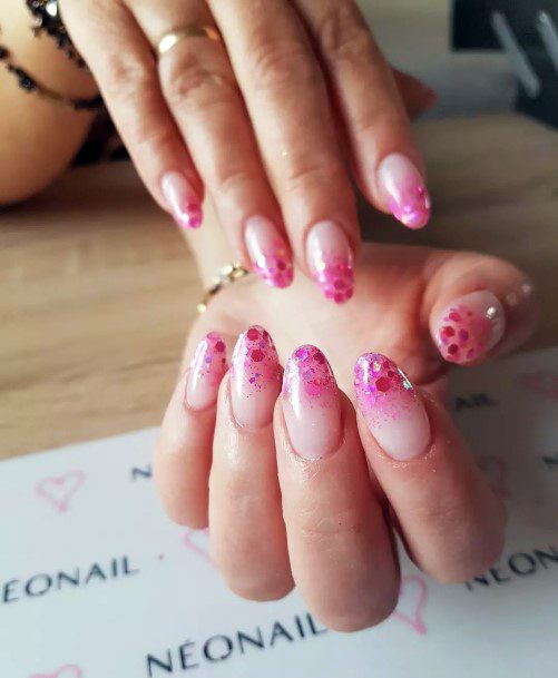 Aesthetic Pink Ombre With Glitter Nail On Woman