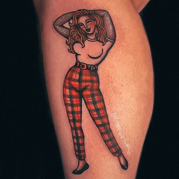 Aesthetic Plaid Tattoo On Woman