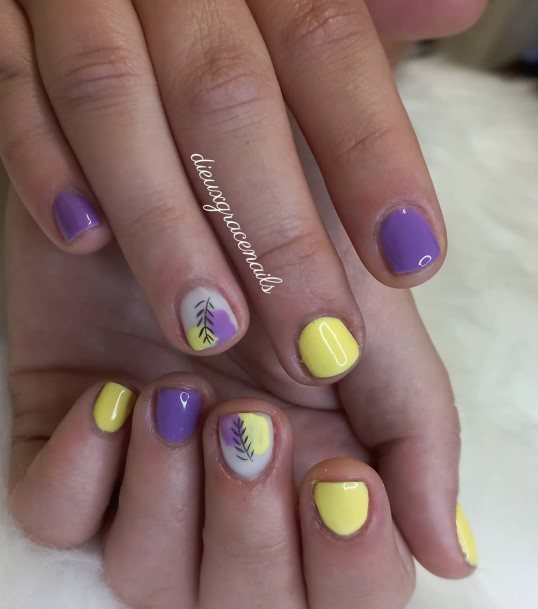 Aesthetic Purple And Yellow Nail On Woman