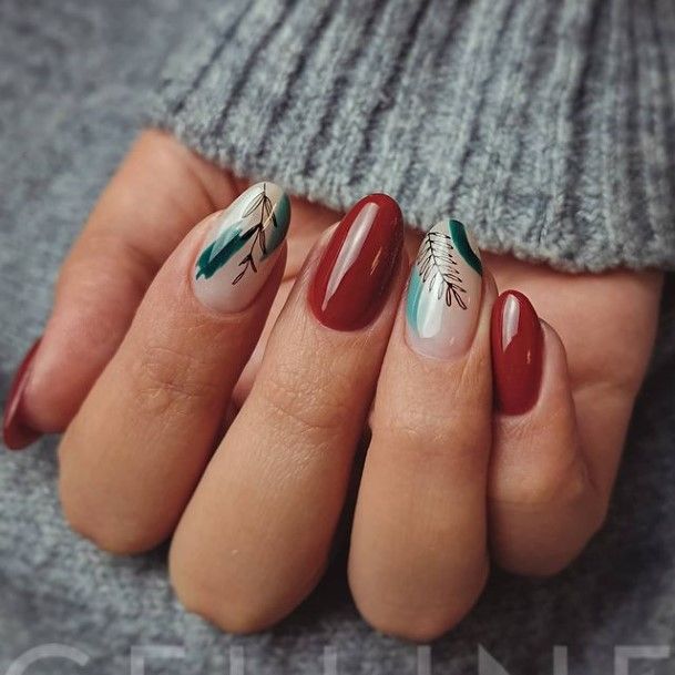 Aesthetic Red And Green Nail On Woman