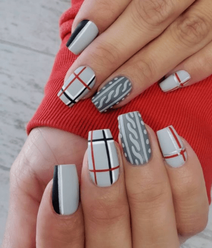 Aesthetic Red And Grey Nail On Woman