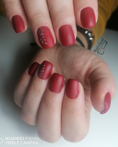 Aesthetic Red And Silver Nail On Woman