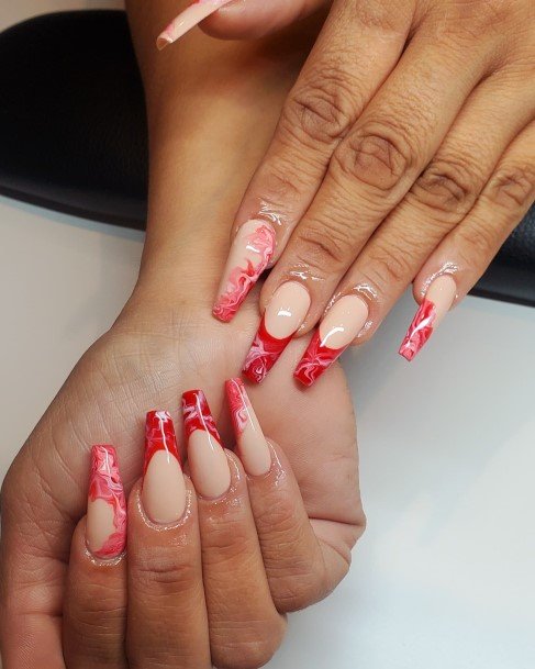 Aesthetic Red French Tip Nail On Woman