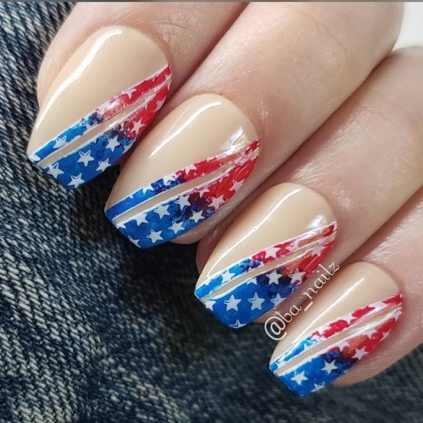 Aesthetic Red White And Blue Nail On Woman