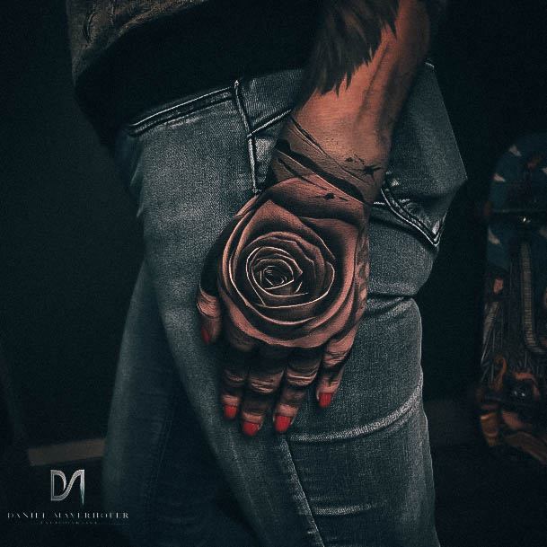 Aesthetic Rose Hand Tattoo On Woman