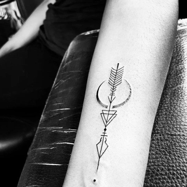 Aesthetic Sagittarius Tattoo On Woman Geometric Forearm