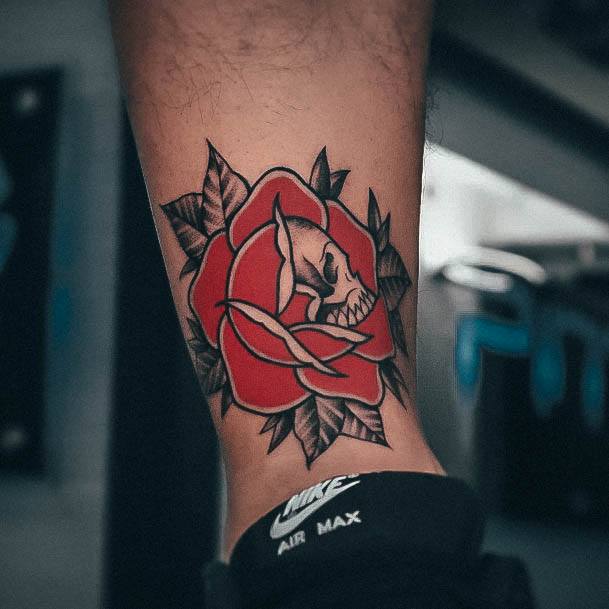 Aesthetic Skull And Rose Tattoo On Woman