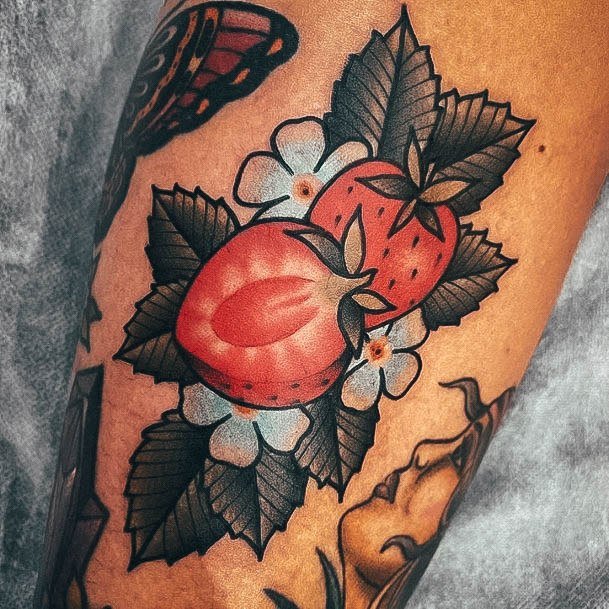 Aesthetic Strawberry Tattoo On Woman