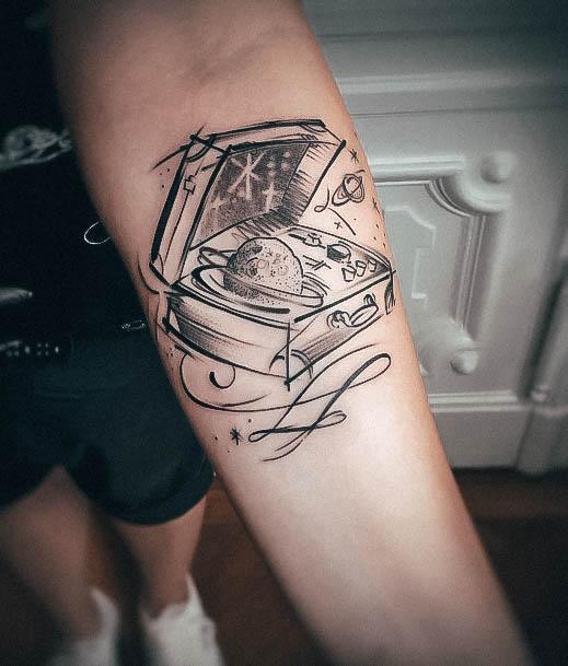 Aesthetic Suitcase Tattoo On Woman