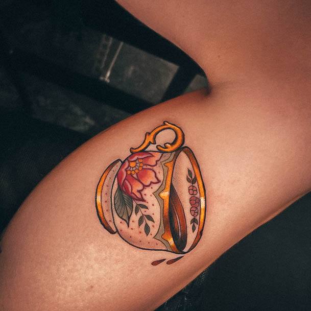 Aesthetic Tea Cup Tattoo On Woman