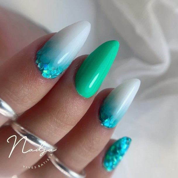Aesthetic Teal Turquoise Dress Nail On Woman