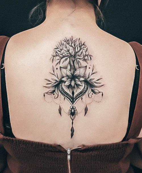 Aesthetic Tree Of Life Tattoo On Woman Back