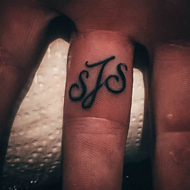 Aesthetic Wedding Ring Tattoo On Woman Initals Sjs Finger