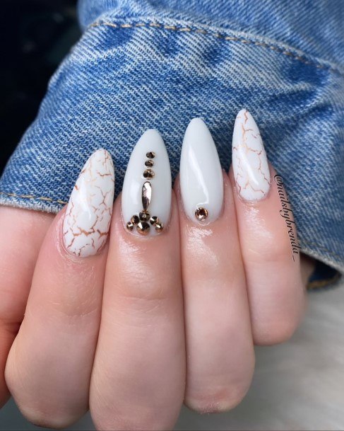 Aesthetic White Almond Shaped Nail On Woman