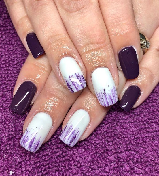 Aesthetic White And Purple Nail On Woman