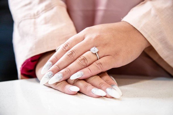 Aesthetic White And Silver Nail On Woman