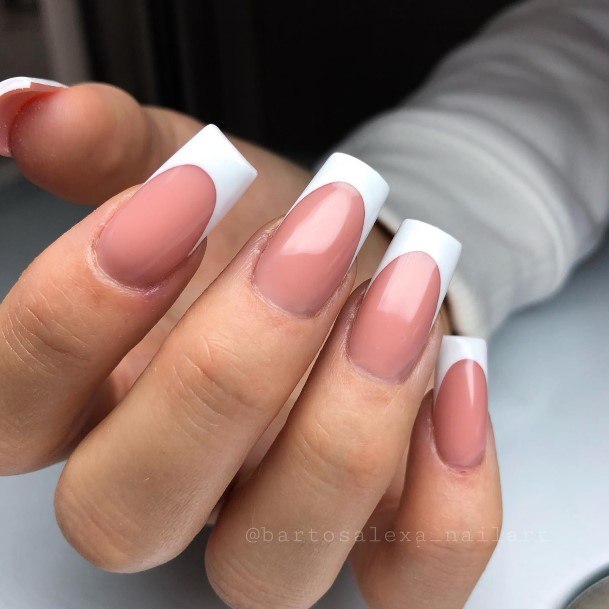 Aesthetic White French Nail On Woman