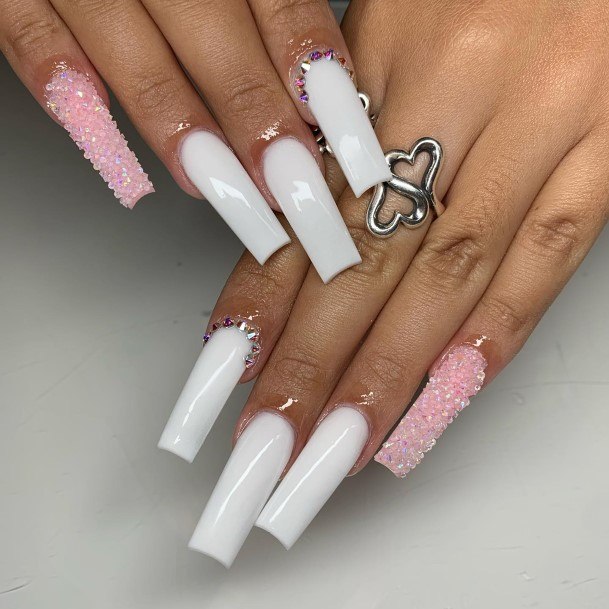 Aesthetic White Square Nail On Woman