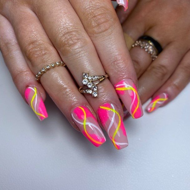 Aesthetic Yellow And Pink Nail On Woman