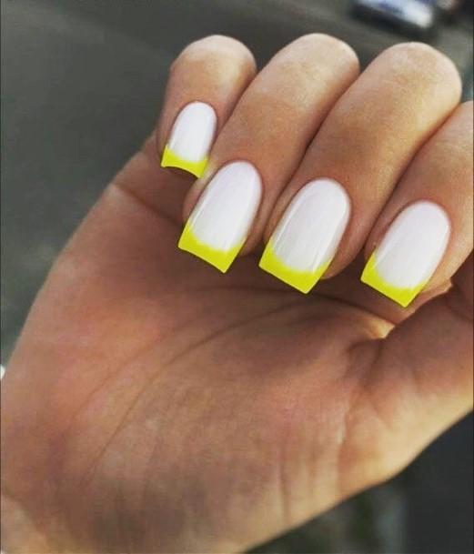 Aesthetic Yellow Square Nail On Woman