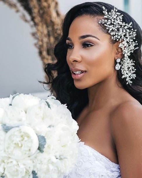 African American Female With Long Hair And Large Curls And Crystal Headpiece